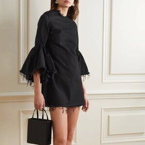 MARQUES' ALMEIDA Black Denim Frayed Mini Dress XS Ruffled Sleeves
